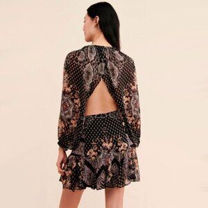 NWT Free People black paisley floral printed puff sleeve dress, S